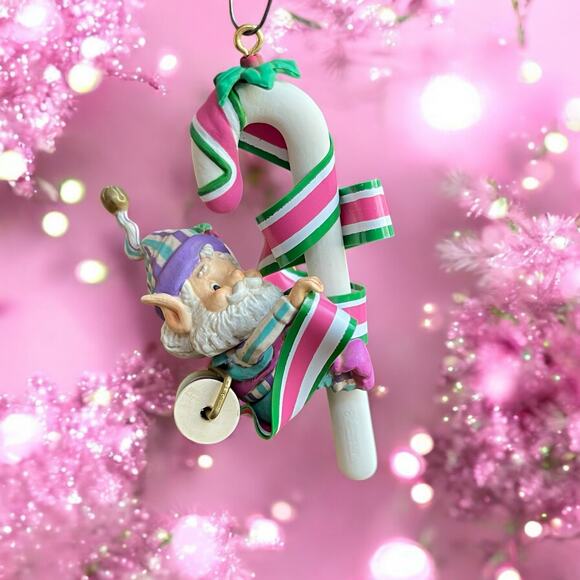NIB Vintage Snuffy Enesco Christmas Holiday Ornament Candy Peppermint Elf - Picture 1 of 11